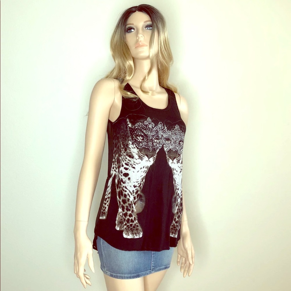 Bebe Black Tiger Cutout Back Tank XS